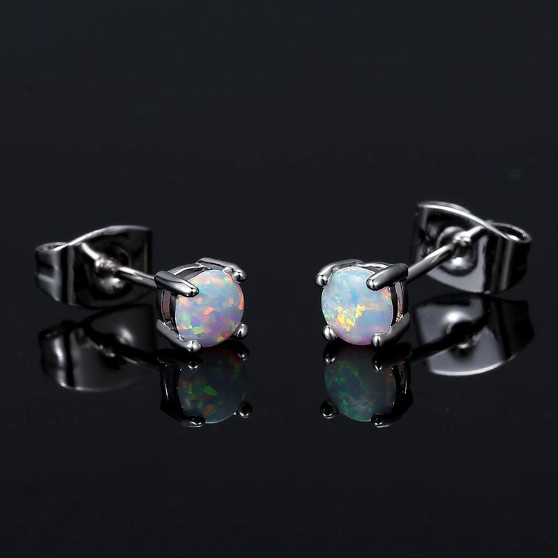 VOLUKA White Fire Opal Earrings for Women 18K White Gold Plated 4mm Opal Birthstone Gemstone Stud Earrings for women Hypoallergenic Jewelry Gifts - Image 3